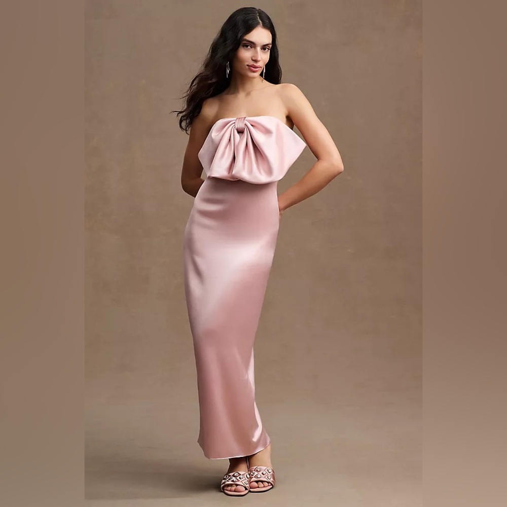 RONNY KOBO SELINA STRAPLESS BOW MIDI DRESS